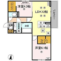 クランツ北井門C 2LDKの間取図画像