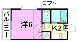 プリオール・ナカムラ 1Kの間取図画像