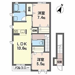 エターナルグリーン1 2LDKの間取図画像