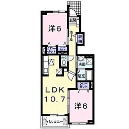 ラフィレッジN棟 2LDKの間取図画像