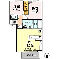 プレジデント持田A 2LDKの間取図画像