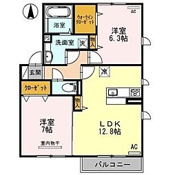エステート古川北B 2LDKの間取図画像