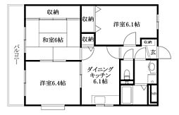 スクウェアガーデン東野 3DKの間取図画像
