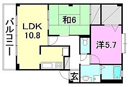 キュア空港通 2LDKの間取図画像