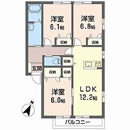リヴェール石手B 3LDKの間取図画像