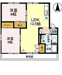 セントラルハイツ今村B 2LDKの間取図画像