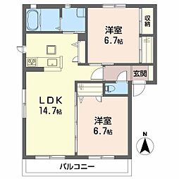 ハーミテージA 2LDKの間取図画像