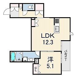 LA VITA摂津本山 1LDKの間取図画像