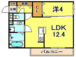 ディアコート住吉本町 1LDKの間取図画像