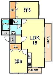 サンシャイン春日 2LDKの間取図画像