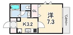 サニーヒルズ芦屋 1Kの間取図画像
