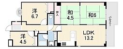 カネボウ芦屋アーバンプラザ 4LDKの間取図画像