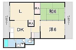 芦屋東山プリンス 2LDKの間取図画像