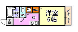 アパートメント林 1Kの間取図画像