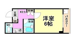 ブラウンコート 1Kの間取図画像