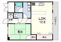 シャンテ本山 1LDKの間取図画像