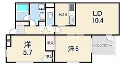 フォルム甲南町 2LDKの間取図画像