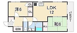 バン・ヴェール芦屋 2LDKの間取図画像
