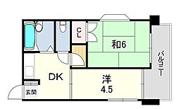 ベルシェ岡本 2DKの間取図画像