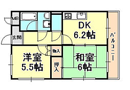 チェストナットヒル芦屋 2DKの間取図画像