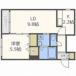 アボンドイースト 1LDKの間取図画像