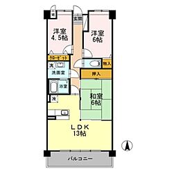 プラザハイツ二ツ屋F棟 3LDKの間取図画像