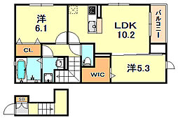 フェーブ千代が丘 2LDKの間取図画像