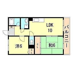有瀬グランドハイツ 2LDKの間取図画像
