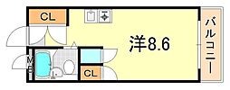 プレジール有瀬 1Kの間取図画像