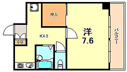 フルール名谷 1Kの間取図画像