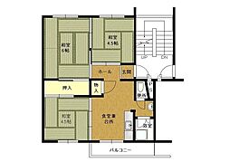 伊川谷団地2号棟 3DKの間取図画像