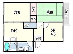 ドミール北舞子 3DKの間取図画像