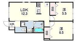 エルメゾン白水 2LDKの間取図画像