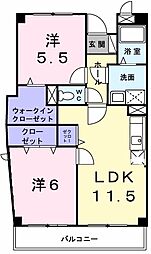 ポレール伊川2 2LDKの間取図画像