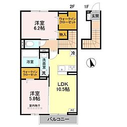 明石市魚住町中尾アパート 2LDKの間取図画像