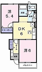 コートヤード5 2DKの間取図画像