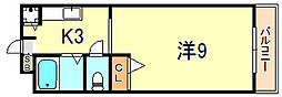 ピアハイツB 1Kの間取図画像