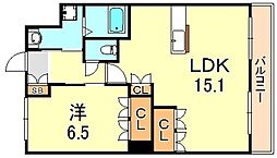 コーポ・サカシタD棟 1LDKの間取図画像