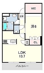 ウエストヒルズ弐番館 1LDKの間取図画像