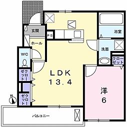 シャン・ド・プレールA 1LDKの間取図画像