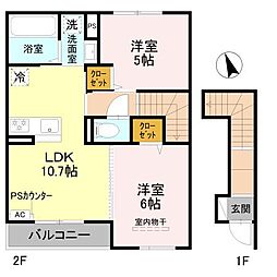 明石市西明石西町1丁目アパート 2LDKの間取図画像