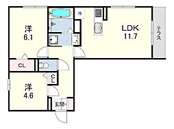 フェリーチェ明石大久保 2LDKの間取図画像