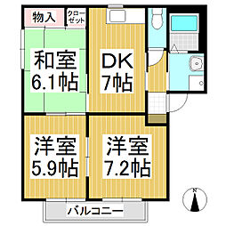 フェリックスシュタット蒼久保A 3DKの間取図画像