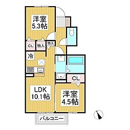 ルミエール常磐城 2LDKの間取図画像