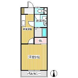 大洋ヒルズ西 1Kの間取図画像