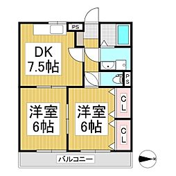 フラワーヒル 2DKの間取図画像