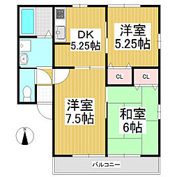 サンコート古里A 3DKの間取図画像