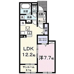 フォレストヒルズA 1LDKの間取図画像