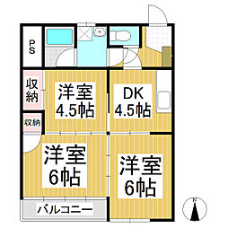 村越第1マンション 3DKの間取図画像