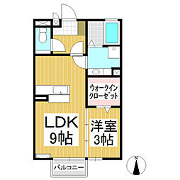 サンパティーク上田原B 1LDKの間取図画像